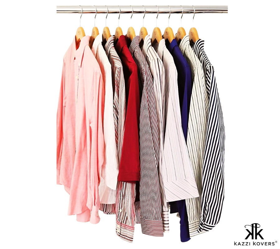 Striped and coloured shirst on Kazzi Kovers wooden clothes hangers