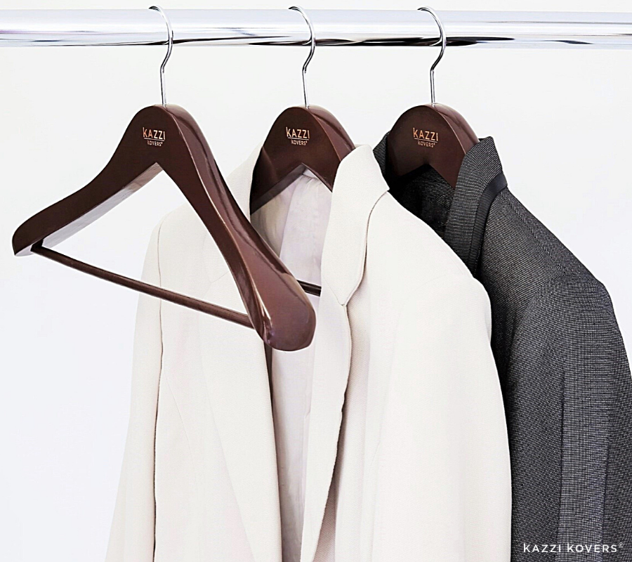 Solid wooden hangers for suits and jackets